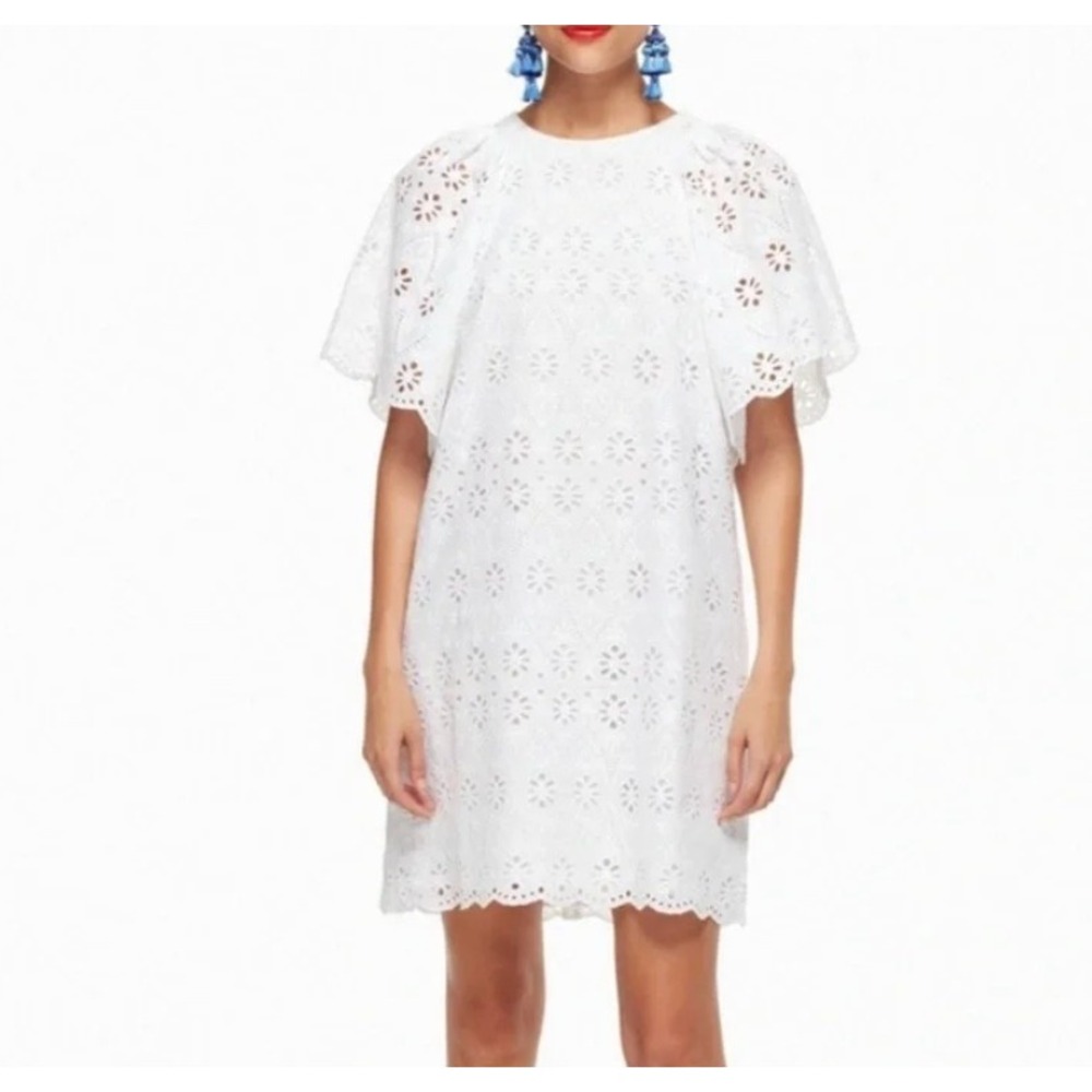 Kate Spade Spice Things Up Eyelet Flutter Sleeve Dress in White sz S